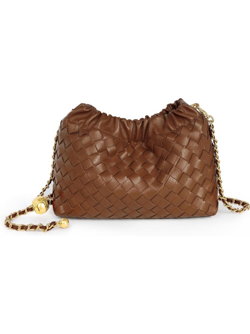 Women's Brown Gold Woven Dumpling Clutch Purse Trendy Shoulder Crossbody Bag